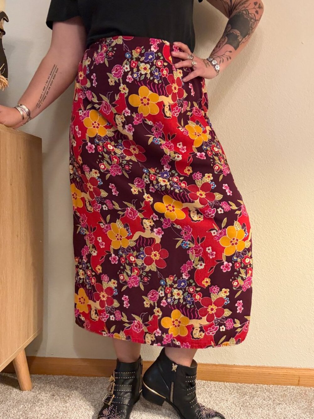 Y2K Requirements Hula Girl Hawaiian Tropical Floral Novelty Print Skirt Large